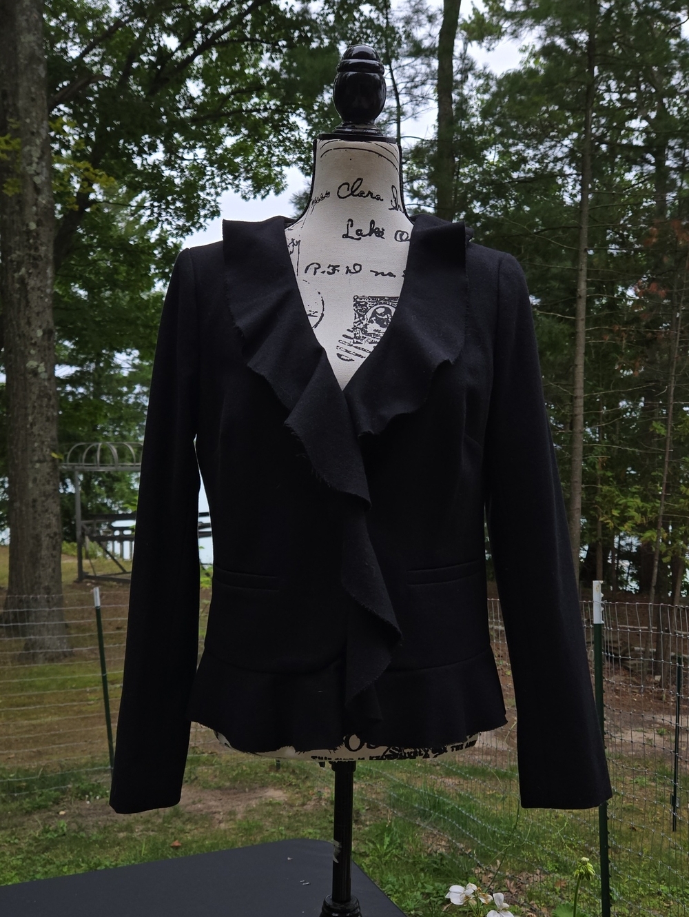 Women's Black Ruffle Front Jacket - Classic Workwear